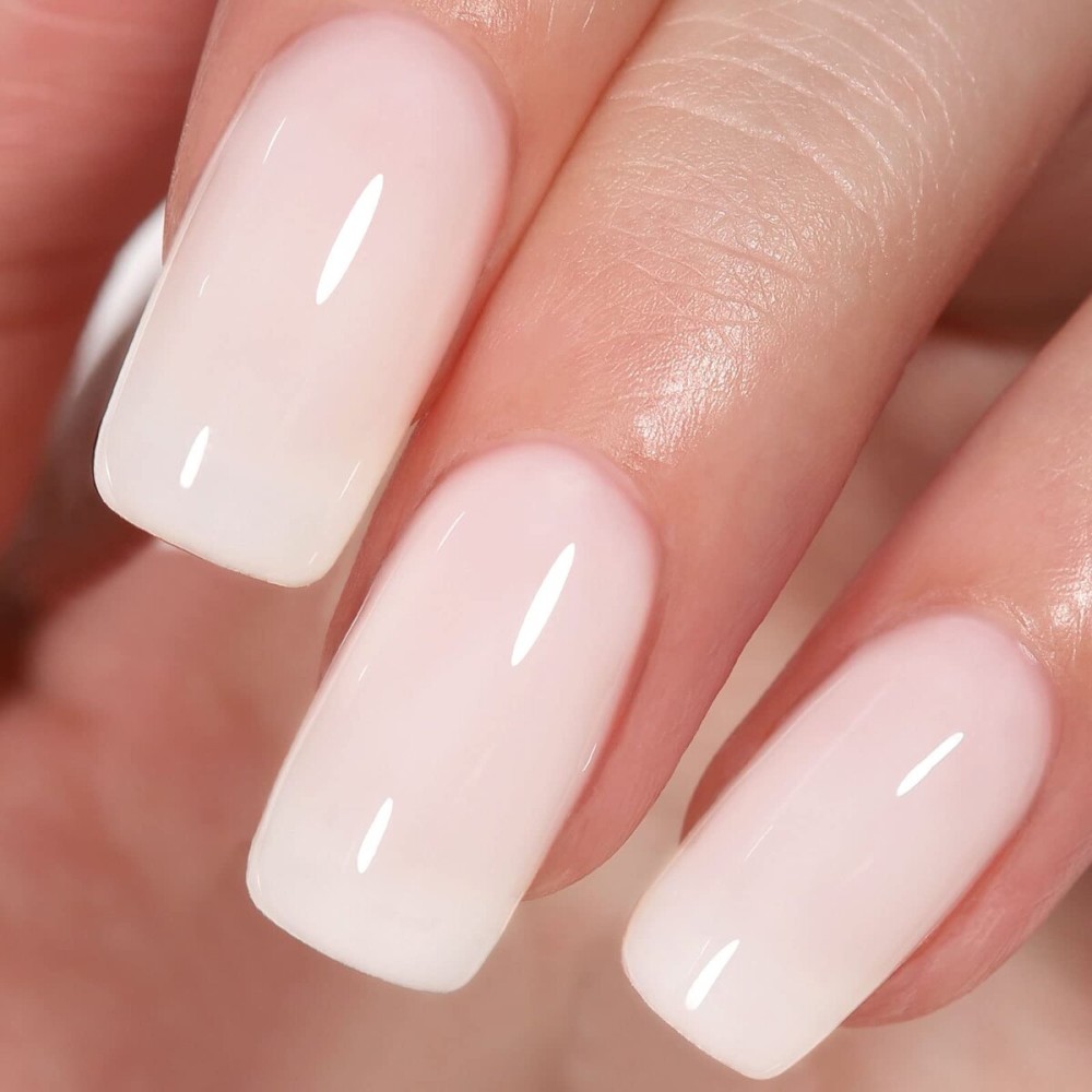 AILLSA Milky White Gel Nail Polish, Sheer Nude Translucent Jelly Soak Off UV LED Gel, Easy to Apply for Beginners, Natural Neutral Color for French Manicure, 0.51 fl oz (GB07)