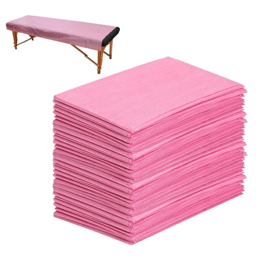 50PCS Massage Table Sheets Disposable Non Woven SPA Bed Cover Breathable Polypropylene Fabric 31 x 70 Thin, Not Waterproof Pink
