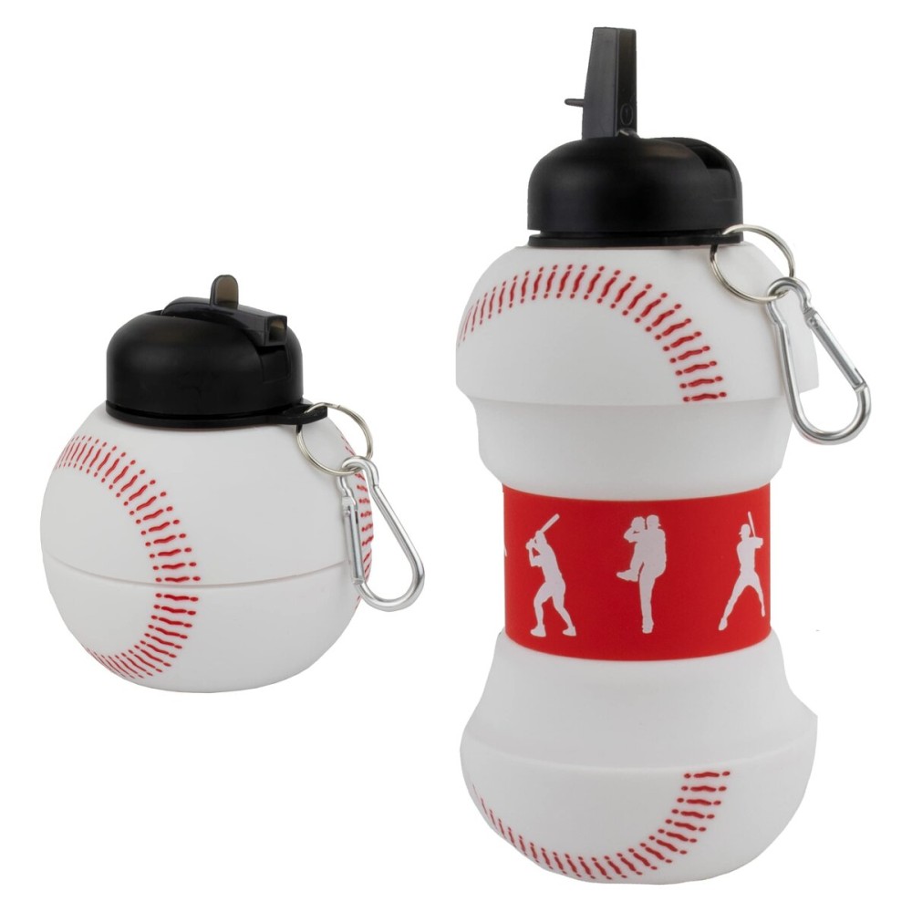 Maccabi Art Clip-On Collapsible 1 Liter, 34 oz. size BPA-Free Silicone Baseball Large Water Bottle for Kids