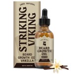 Striking Viking Beard Growth Oil with Biotin - 2 Fl Oz, Vanilla - Thickening, Conditioning Biotin Beard Oil Serum for Men with Argan & Jojoba - Facial Hair Growth Serum for Men
