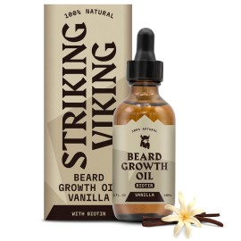 Striking Viking Beard Growth Oil with Biotin - 2 Fl Oz, Vanilla - Thickening, Conditioning Biotin Beard Oil Serum for Men with Argan & Jojoba - Facial Hair Growth Serum for Men
