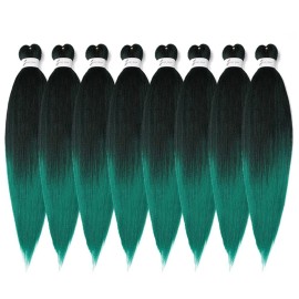 Pre-Stretched Braiding Hair, 14 inch Braiding Hair 8 Packs Ombre Black to Green Professional Soft Yaki Texture, No Itch, Hot Water Setting Hair Extensions for Braids (14in,1B/Green)