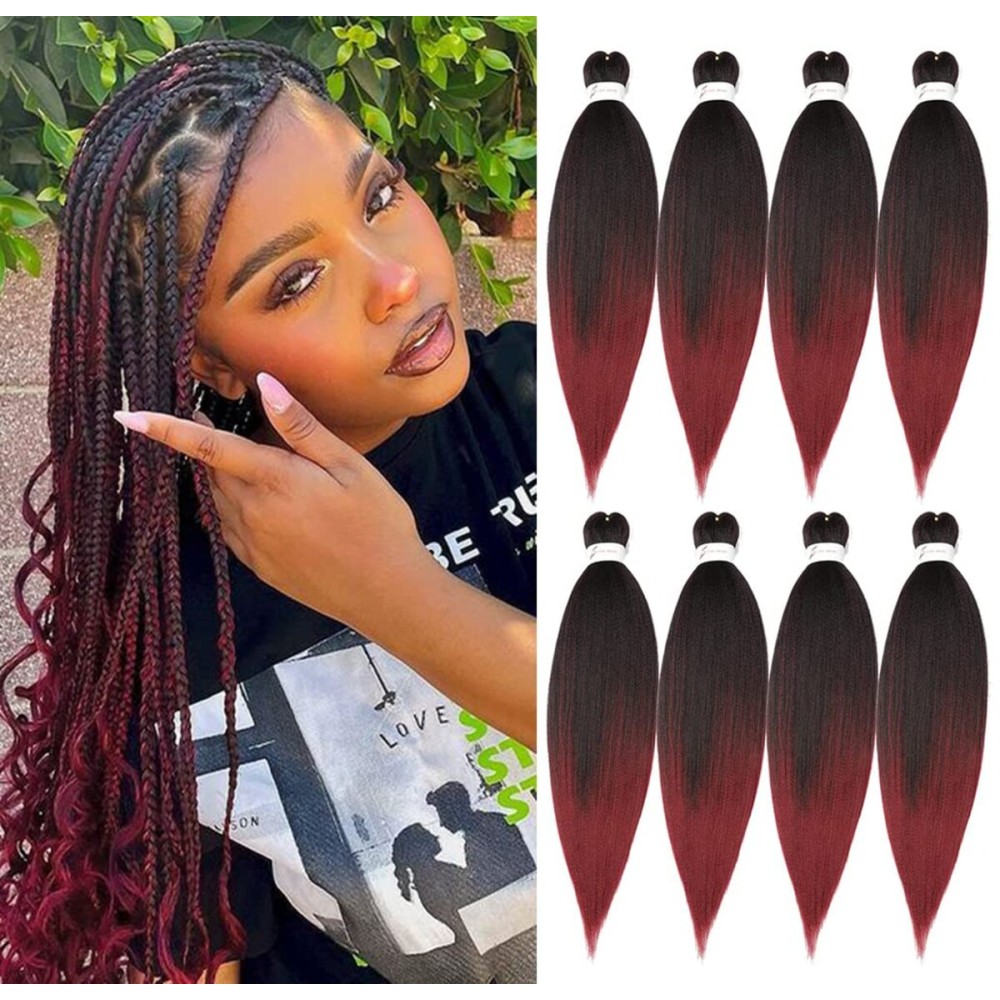 Ubeleco 8 Packs Pre-stretched Braiding Hair,20 Inch Ombre Braiding Hair Professional Soft Yaki Texture,No Itch, Hot Water Setting Hair Extensions for Braids (20in,1B/900)