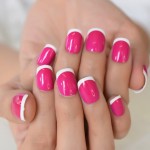 Coolnail Gorgerous Short Hot Rose Pink White French Fake Nails UV Full Cover Squoval Square False Press on Nail Finger Daily Wear for Women Girl