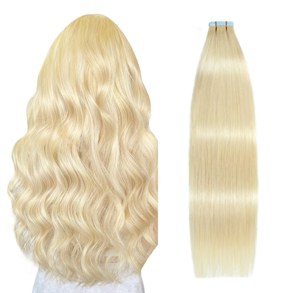 SUYYA Tape in Hair Extensions Human Hair Bleach Blonde 40g/pack 20pcs Straight Seamless Skin Weft Tape in Real Human Hair Extensions(12inch 613 Bleach Blonde)