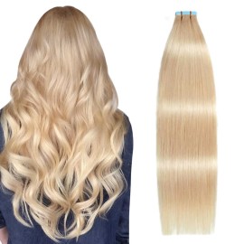 SUYYA Tape in Hair Extensions Human Hair 40g/pack 20pcs Straight Seamless Skin Weft Tape in Real Human Hair Extensions(14inch 16 Light Blonde)