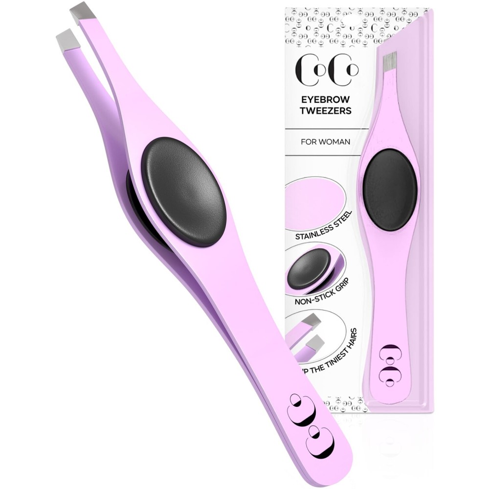 Professional Eyebrow Tweezers for Women and Men - Precision Stainless Steel Slant-Pointed Tip Tweezer for Facial Hair, Ingrown Hair, Splinter, Eyebrows & Blackhead Removal, Purple