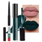 evpct 2Pcs Matte Dark Green Lipstick and Lip Liner Gloss Makeup Set matt Matte Liquid Lipstick Long Lasting Set 24H and with Lip Liner 23