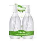 AROMATICA Organic Aloe Vera Gel (2 packs), After Sun Care and Sunburn Relief with Pure Aloe Vera Gel Face&Hair, Sun Burn Moisturizer EWG Verified (10.14oz/300ml)