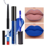 evpct 2Pcs Royal Light Blue Matte Liquid Lipstick and Lip Liner Pencil Makeup Set Blue Lipstick 24H and with Lip Liner Set Waterproof Long Lasting labiales mate 24 horas originales 21