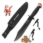 FLISSA Survival Hunting Knife with Sheath, 15-inch Full Tang Fixed Blade Tactical Bowie Knife with Sharpener & Fire Starter for Camping, Outdoor, Bushcraft