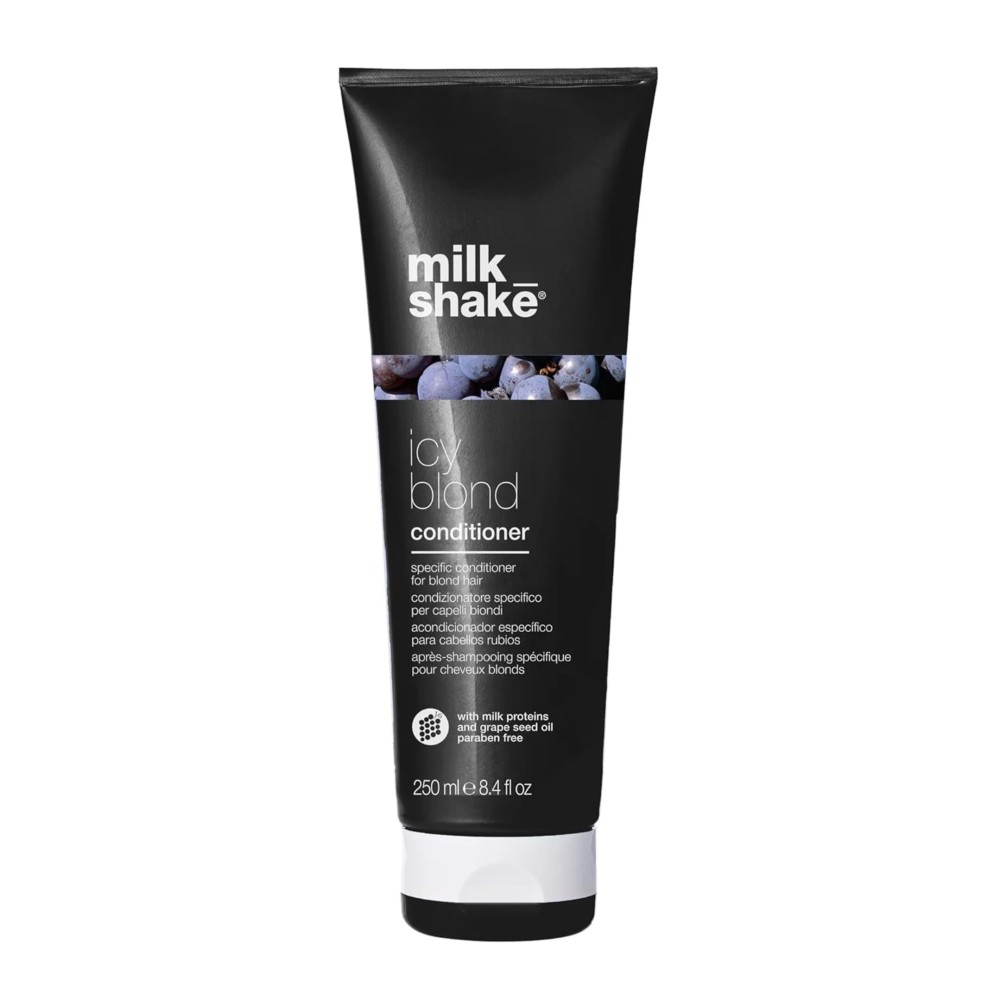 milk_shake icy blond conditioner | award winning toning conditioner with black pigment to neutralize yellow and brass in platinum blonde hair | hydrates and brightens cool tones 8.4 fl oz