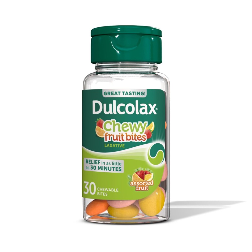 Dulcolax Saline Laxative Chewy Fruit Bites, Fast Acting Laxative & Gentle Constipation Relief, Assorted Fruit Flavor, Magnesium Hydroxide 600 mg, 30 Count