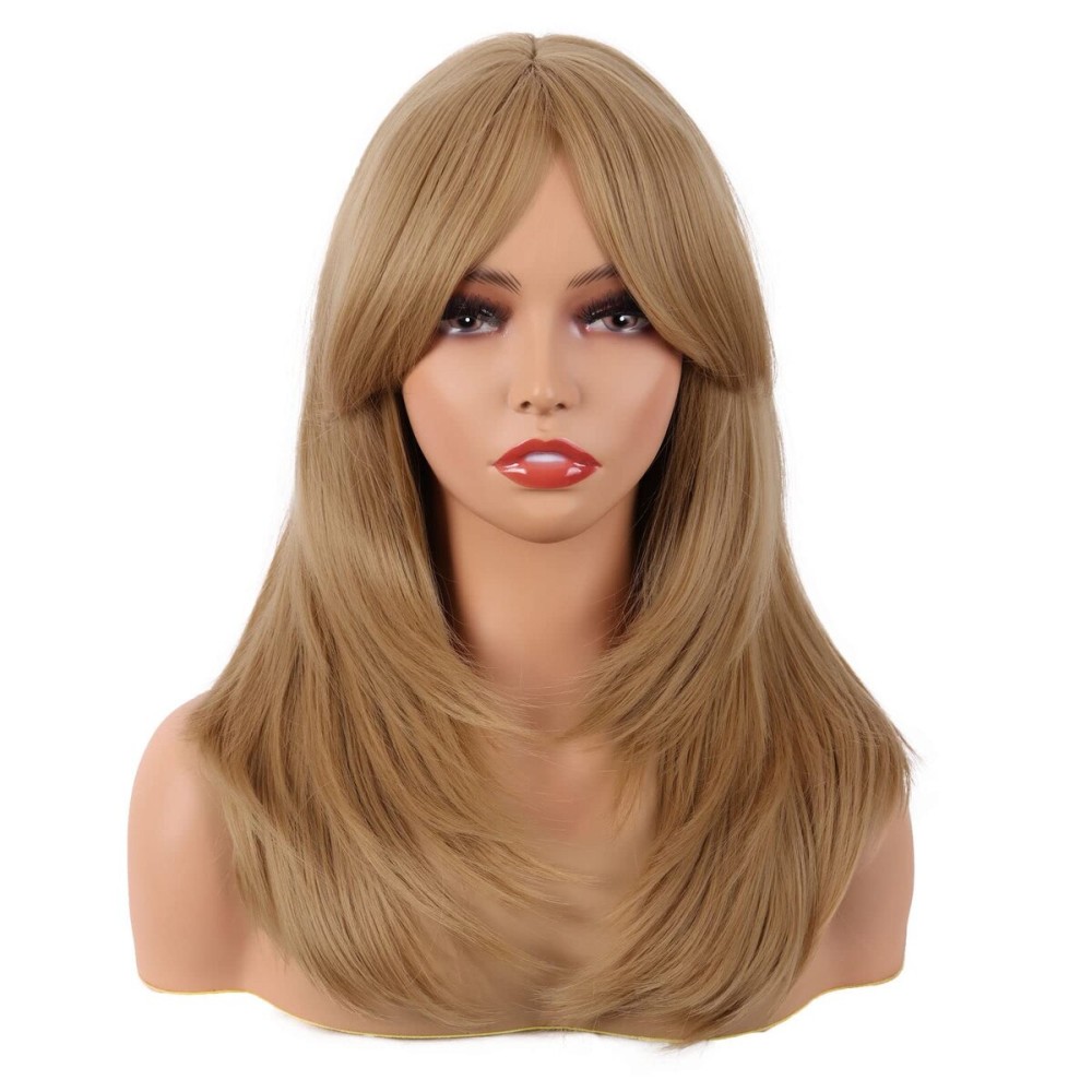 MapofBeauty 20 Inch/50 cm Long Layered With Bangs Straight Synthetic fiber Shoulder Length Hair for Daily Use or Party Wig (Ash Blonde)