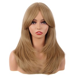 MapofBeauty 20 Inch/50 cm Long Layered With Bangs Straight Synthetic fiber Shoulder Length Hair for Daily Use or Party Wig (Ash Blonde)