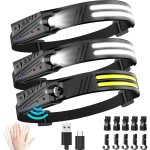 Headlamp Flashlight,3 Pack Super Bright 2000 Lumen Head Lamp,230Wide Beam 1500mAh Motion Sensor Lampe Frontale,5 Modes IPX5 Waterproof 0.14lb Lightweight Headlights For Camping Essentials Hiking