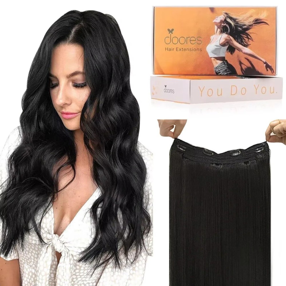 DOORES Wire Hair Extensions 12 Inch 70 g Remy Human Wire Hair Extensions Invisible Transparent Line Adjustable Hairpieces Secret Extensions Straight Hair Natural Black