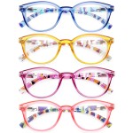 HEEYYOK 2.75 Round Reading Glasses For Women,Readers Womens For Small Face Spring Hinges, Ladies Colorful Eyeglasses 4 Pack