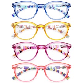 HEEYYOK 2.75 Round Reading Glasses For Women,Readers Womens For Small Face Spring Hinges, Ladies Colorful Eyeglasses 4 Pack