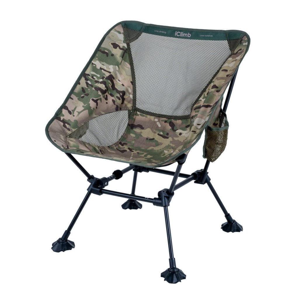 iClimb Ultralight Compact Camping Folding Beach Chair with Anti-Sinking Large Feet and Back Support Webbing (Woodland - Square Frame)
