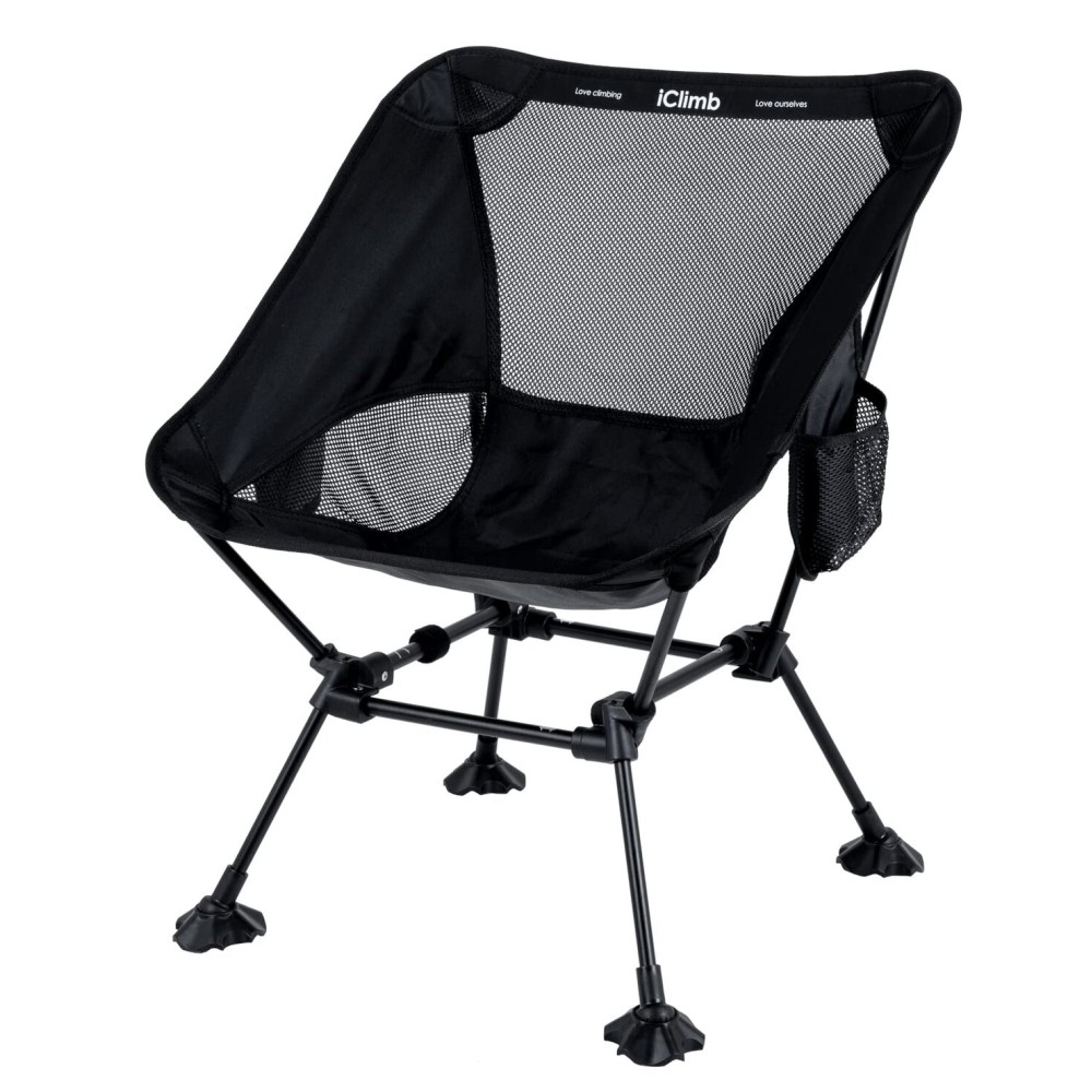 iClimb Ultralight Compact Camping Folding Beach Chair with Anti-Sinking Large Feet and Back Support Webbing (Black - Square Frame)