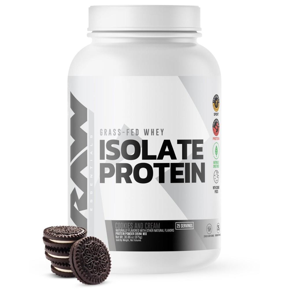 RAW Whey Isolate Protein Powder, Cookies N Cream - 100% Grass-Fed Sports Nutrition Protein Powder for Muscle Growth & Recovery - Low-Fat, Low Carb, Naturally Flavored & Sweetened - 25 Servings