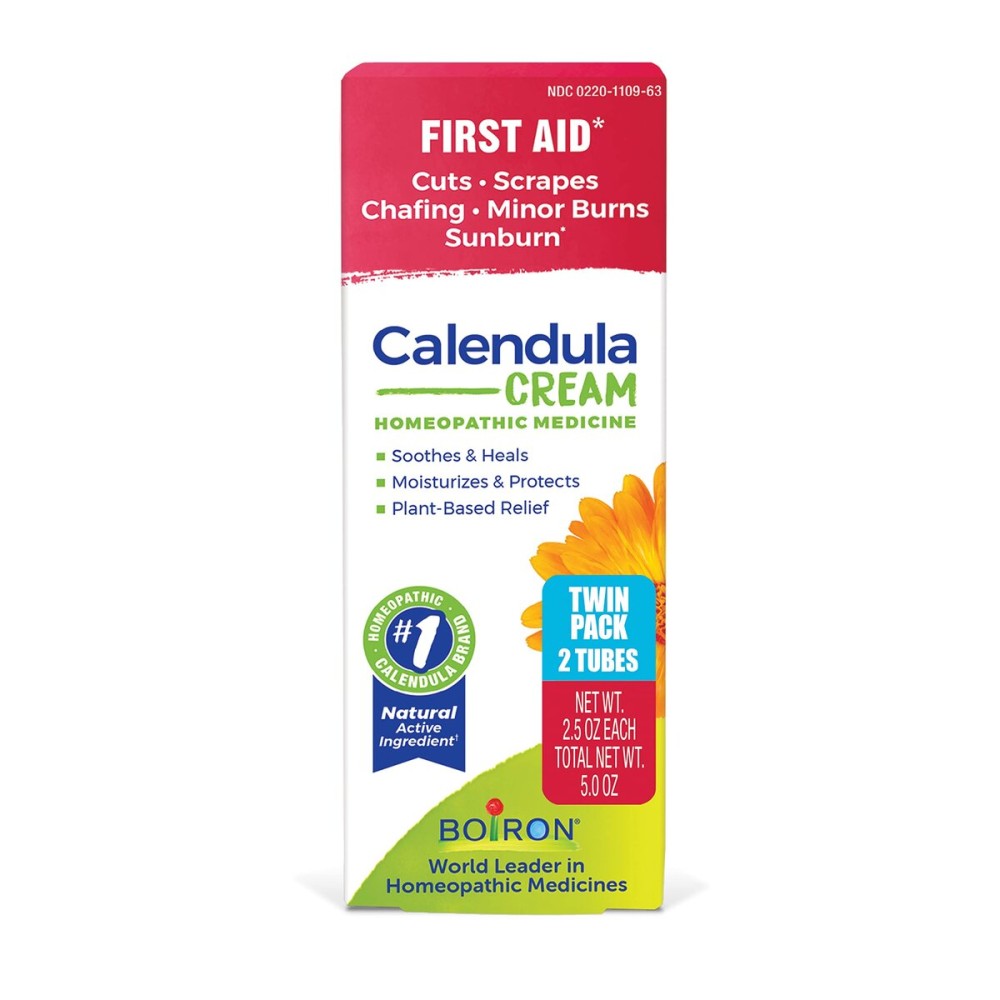 Boiron Calendula Cream for Relief from Rashes, Skin Irritations, Razor Burn, Insect Bites, or Sunburns - Non-Greasy and Fragrance-Free - 5 oz (2 Pack of 2.5 oz)