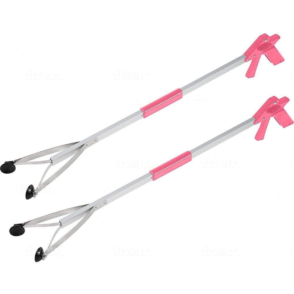 Grabber Tool 32 Suction Cup Grip Heavy Duty Aluminum -2 Pack- Lightweight Foldable Reacher Grabber Pickup Tool, Gripper Grabbers for Elderly Grab it Reaching Tool Trash Picker Grabber Pink, by Luxet