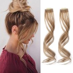 REECHO Side Air Bangs, 12 inch Long Wavy Curly Clip in Bangs Front Side Bangs for Women Daily Use 2 PCS Set Long Temples (Dark Blonde)