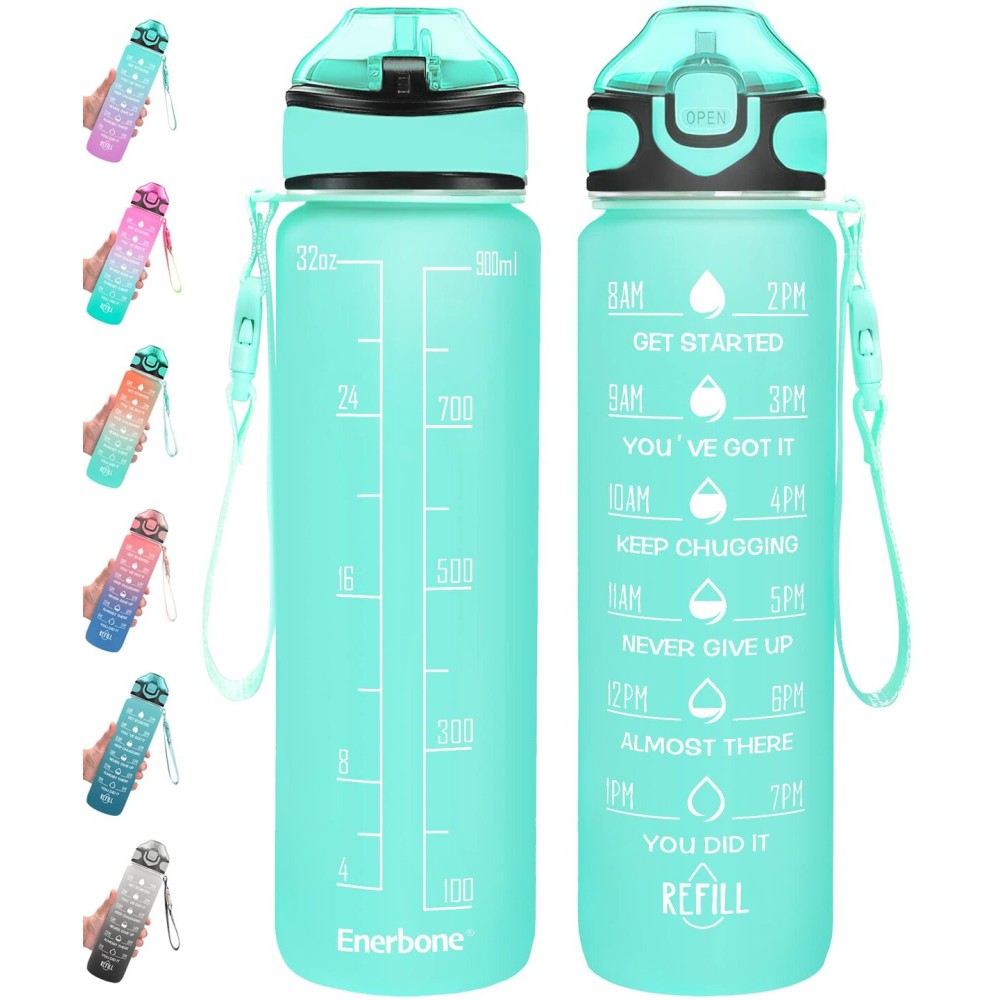Enerbone 32 oz Water Bottle with Times to Drink and Straw, Motivational Drinking Water Bottles with Carrying Strap, Leakproof BPA & Toxic Free, Ensure You Drink Enough Water for Fitness Gym Outdoor