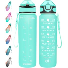 Enerbone 32 oz Water Bottle with Times to Drink and Straw, Motivational Drinking Water Bottles with Carrying Strap, Leakproof BPA & Toxic Free, Ensure You Drink Enough Water for Fitness Gym Outdoor