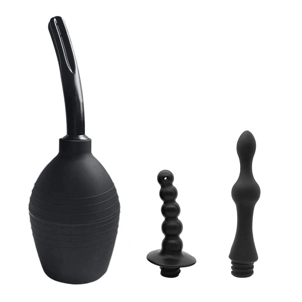 Abyclean Anal Douche Enema Bulb Vaginal Douche Enema Cleaner for Womens or Mans Health, Black 500ml (3 Nozzle)