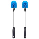MOSOLAN Stainless Steel Bottle Brush with Replaceable Head, Long Handle Scrub Brush for Water Bottles, Glasswares, Mugs, Flasks, Tumblers, Vases, and Kitchen Sink, 2 Pack, 15 in