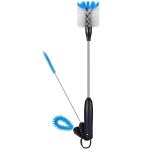 MOSOLAN 3-in-1 Stainless Steel Bottle Brush and Straw Cleaning Set, Long Handle Scrub Brush with Replaceable Head for Water Bottles, Glasswares, Mugs, Flasks, Tumblers, Vases, Flat Head