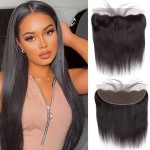 Frontal Hd Lace Straight Closure 13x4 Ear to Ear Free Part Straight Frontal Pre Plucked 12A Grade Human Hair 13x4 Full Lace Closure With Baby Hair Natural Black Color(12inch)