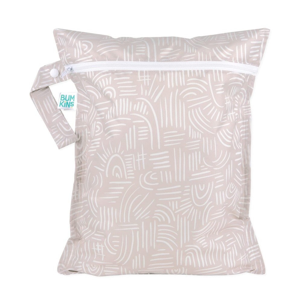 Bumkins Waterproof Wet Bag for Baby, Travel, Swim Suit, Cloth Diapers, Pump Parts, Pool, Beach, Gym Clothes, Toiletry, Hook to Stroller, Daycare, Zipper Reusable Wetdry Packing Pouch, Boho Beige