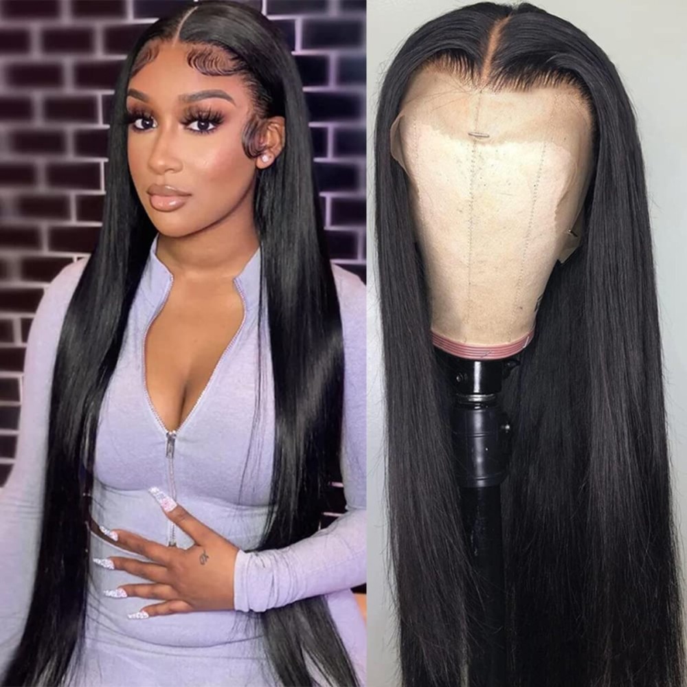 Iris Queen 12A Straight 30 Inch HD Full Lace Front Human Hair Wigs Pre Plucked 180 Density 13x4 Transparent Lace Frontal Wig for Black Women Brazilian Natural Black Hair