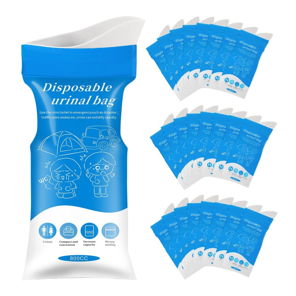 Moodooy Disposable Emergency Urinal Bag, 24 Pack Portable Camping Pee Bags, Travel Pee Bags, Traffic Jam Portable Urine Bag, Vomit Bags, for Men Women Kids Children Patient (8 Pack (Blue))