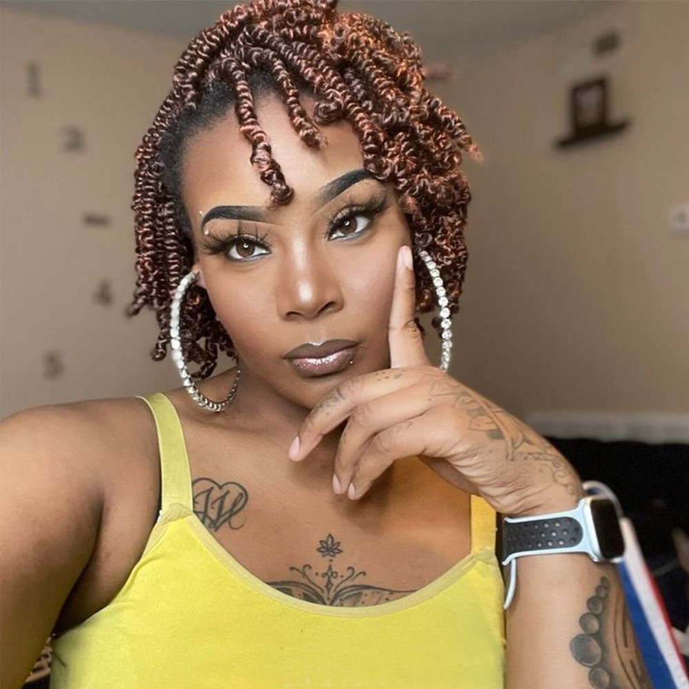 Lifabeauty 8 Packs Short Spring Twist Crochet Hair 4Inch Pretwisted Passion Twist Crochet Hair Curly Pre Looped Crochet Braids Hair Bomb Twist Kids Crochet Hair for Black Women (4 Inch, T30)