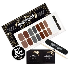 TOUGH GIRLS | 20 Exquisite Gel Nail Polish Strips w/Application Accessories - No UV/LED Lamp Required (Denim Blue & Rust)
