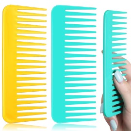 Patelai Wide Tooth Comb Large Hair Detangling Comb for Curly, Wet Dry Hair, No Handle Detangler Accessories(Yellow, Cyan)