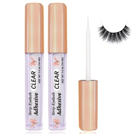 False Eyelash Glue Super Strong Hold Clear Eyelash Adhesive Waterproof Lash Glue Latex-Free Suitable for Sensitive Eyes (2 Pack Clear)