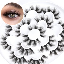 Veleasha Lashes 5D Faux Mink Cat Eye Lashes - Handmade Wispy Fluffy Luxurious Eyelashes - Natural Look Volume Spike - 7 Pairs Pack (808)
