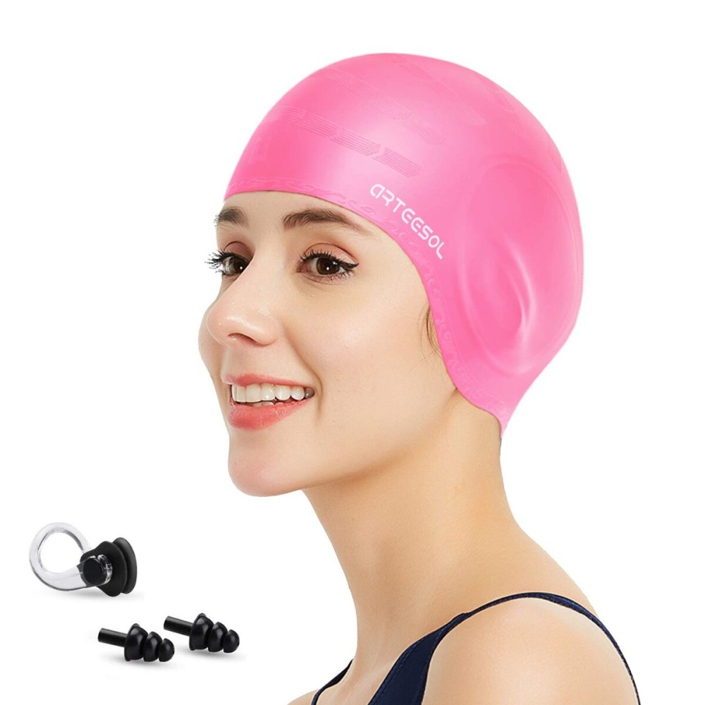 Swimming Cap, Silicone Swim Cap for Women Men, Durable Non-Slip Waterproof Swim Cap Protect Ears, Long Hair for Adults, Older Kids