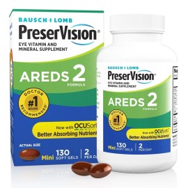 PreserVision AREDS 2 Eye Vitamins, 1 Eye Doctor Recommended Brand, Lutein and Zeaxanthin Supplement with Vitamin C, Vitamin E,Zinc, and Copper, 130 Softgels (Minigels)