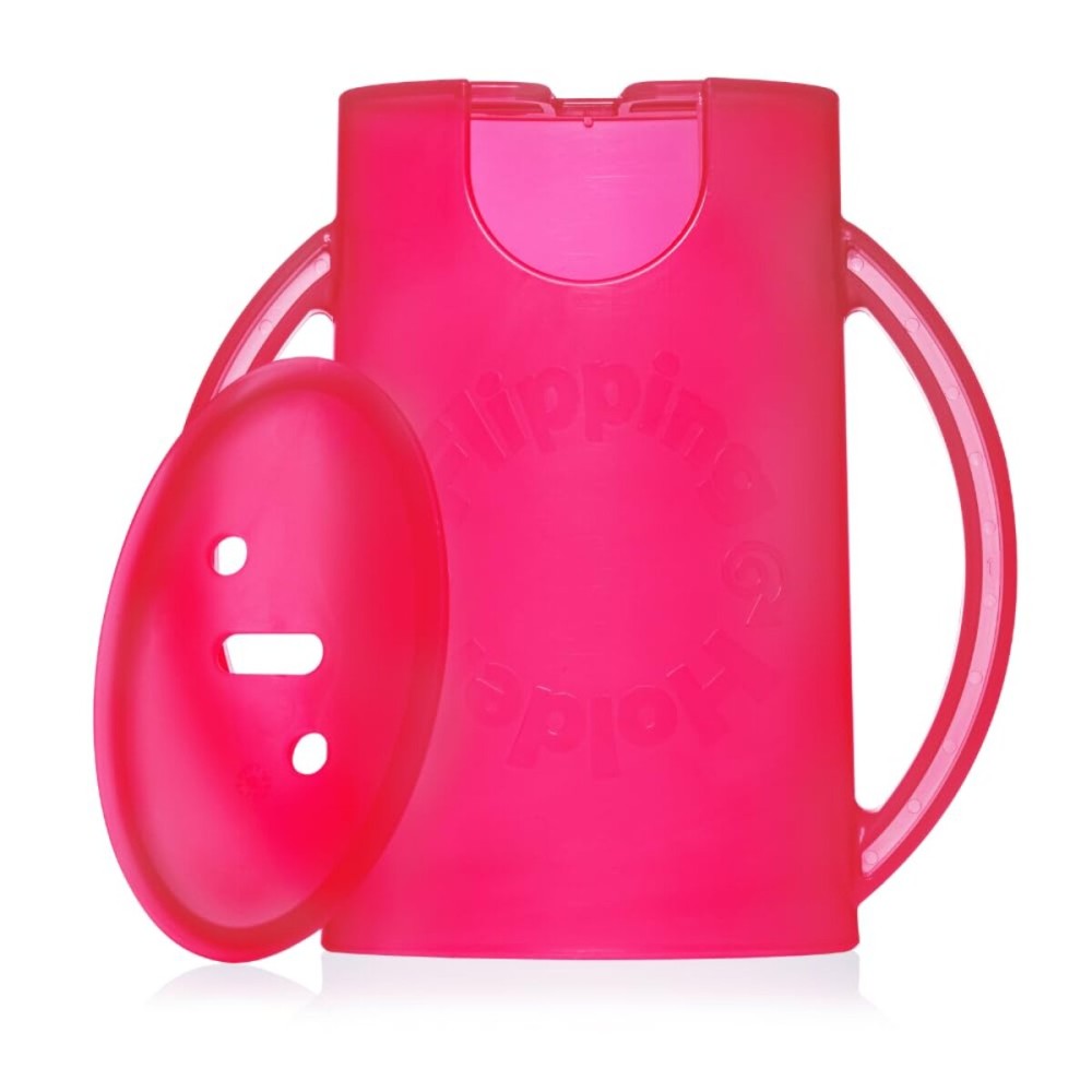 Flipping Holder Squeeze Proof Food Pouch Holder for Toddlers, Babies, Kids, Mess Free No Squeeze Juice Box Drink and Applesauce Snack Holder with Easy Grip Handles and Lid