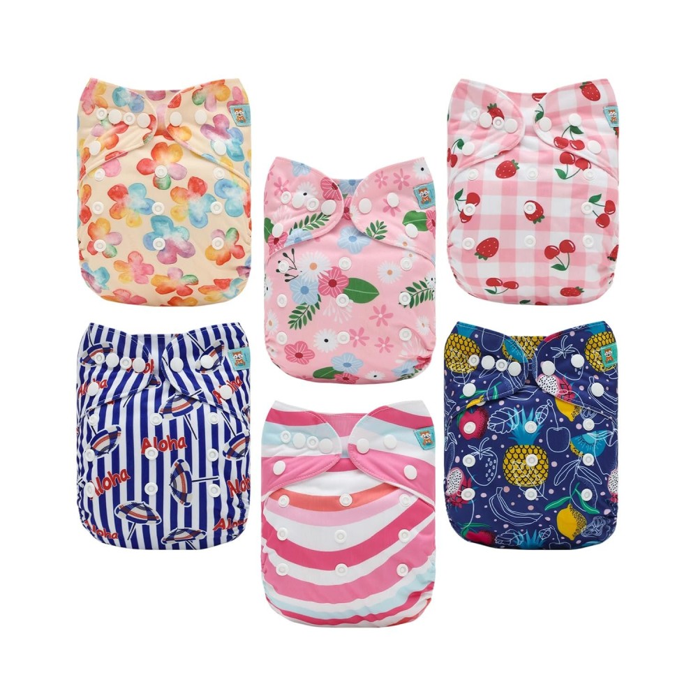 ALVABABY Baby Cloth Diaper 6 Pack with 12 Inserts One Size Cloth Diaper Covers Adjustable Washable Reusable for Baby Girls and Boys