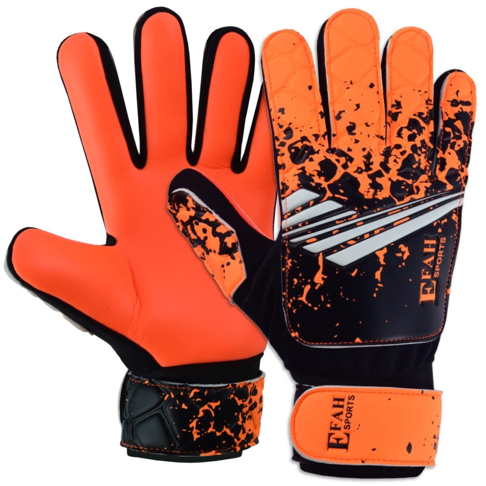 EFAH SPORTS Soccer Goalkeeper Gloves for Kids Boys Children Youth Football Goalie Gloves with Super Grip Protection Palms (Size 8 Suitable for Size M-L Adult, Orange)