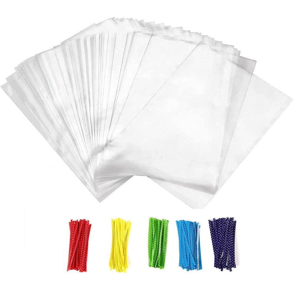 Newkita Small Cellophane Bags, Clear Gift Treat Bags for Candy, Cake Pops, Goodies & Party Favors with 4\'\' Ties, 100PCS (4\'\' x 6\'\')