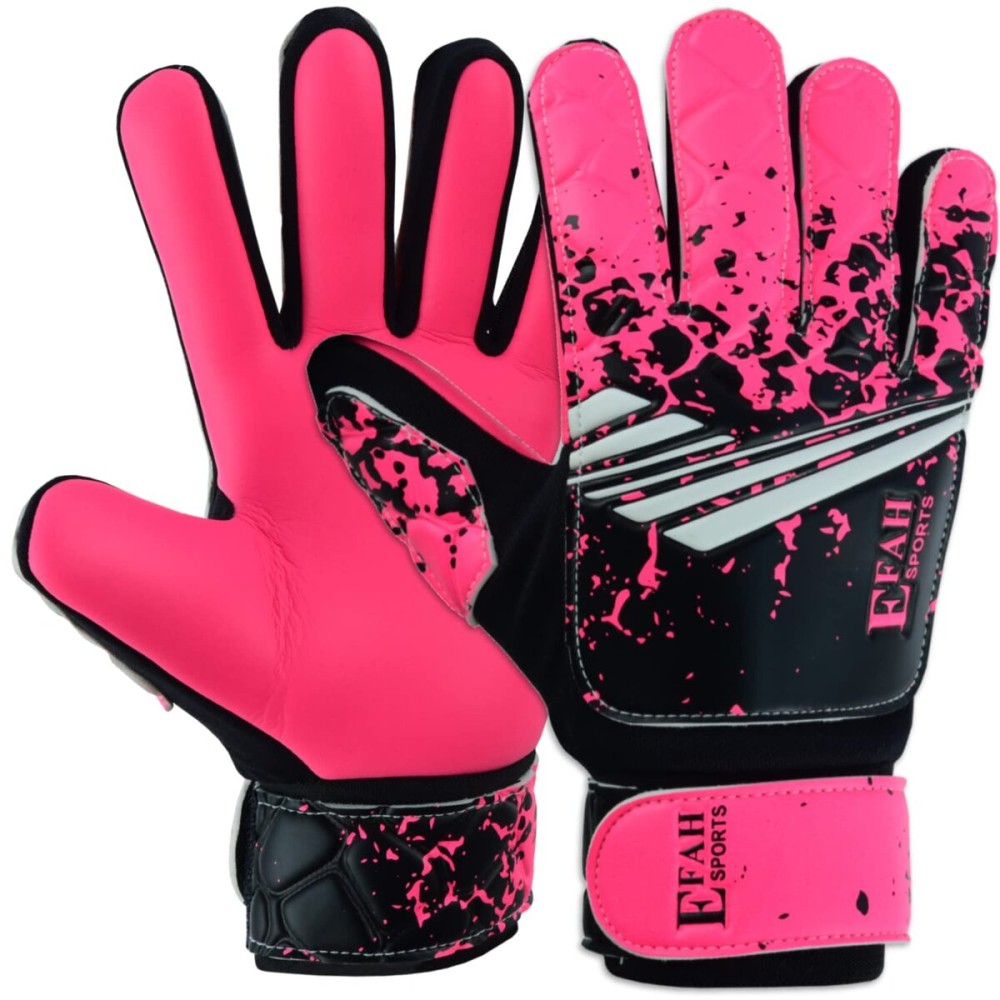 EFAH SPORTS Soccer Goalkeeper Gloves for Kids Boys Children Youth Football Goalie Gloves with Super Grip Protection Palms (Size 8 Suitable for Size M-L Adult, Pink)